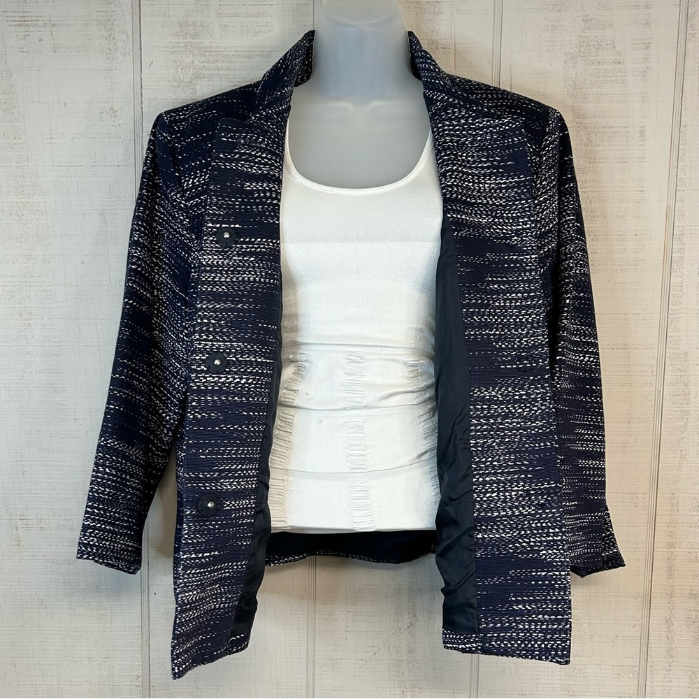 Jones New York Blazer‎ Jacket Plus Size 16 Snap Cotton Pockets Striped Nautical